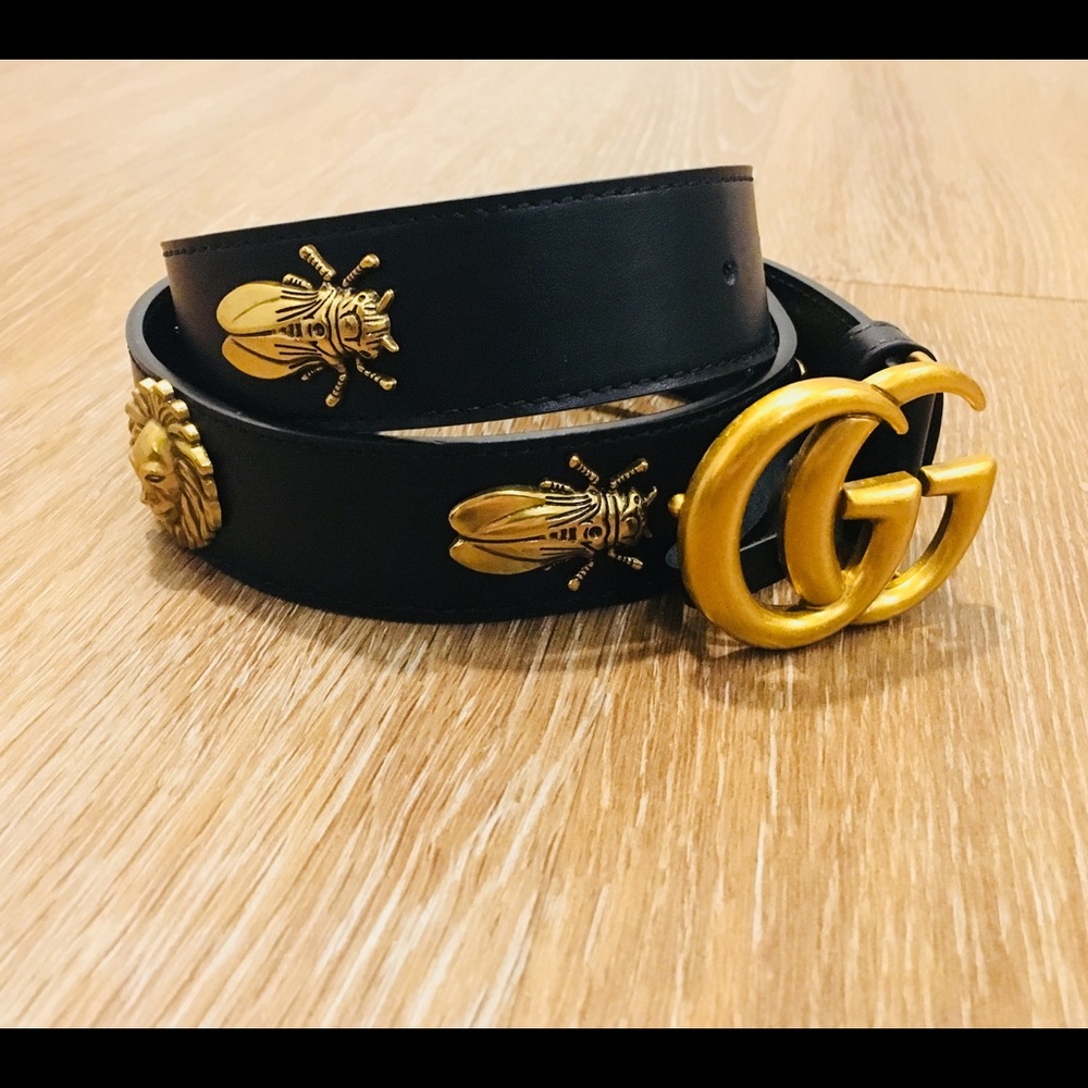 Metal embellished leather belt